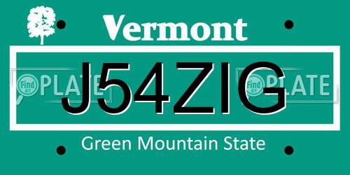 J54ZIG Vermont License Plate