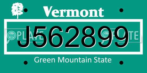 J562899 Vermont License Plate