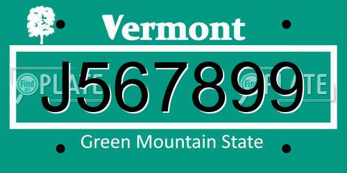 J567899 Vermont License Plate
