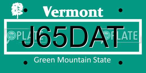 J65DAT Vermont License Plate