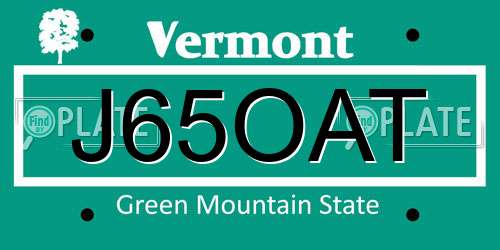 J65OAT Vermont License Plate