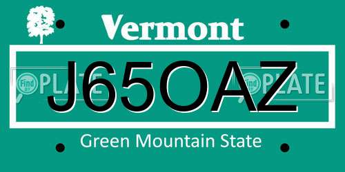 J65OAZ Vermont License Plate