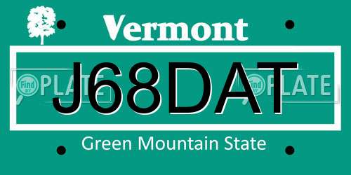 J68DAT Vermont License Plate
