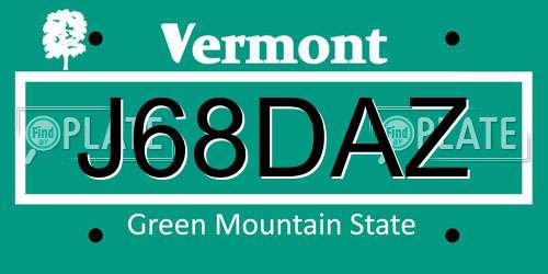 J68DAZ Vermont License Plate