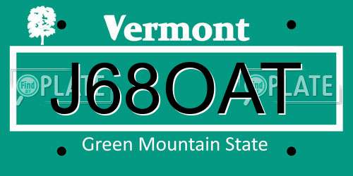 J68OAT Vermont License Plate