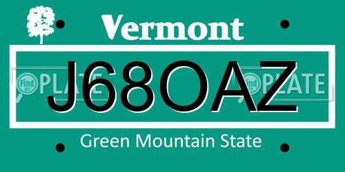 J68OAZ Vermont License Plate