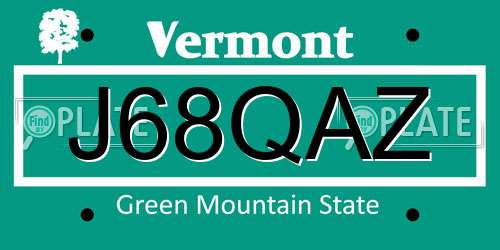 J68QAZ Vermont License Plate