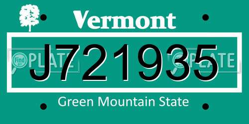 J721935 Vermont License Plate