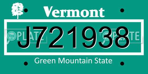 J721938 Vermont License Plate