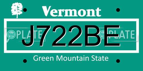 J722BE Vermont License Plate