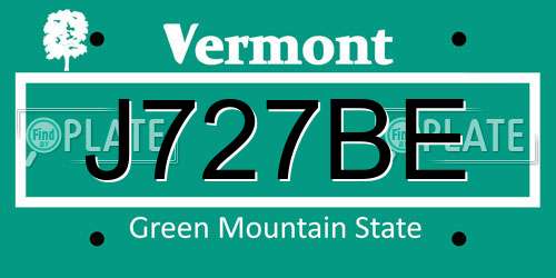 J727BE Vermont License Plate