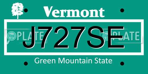 J727SE Vermont License Plate