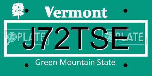 J72TSE Vermont License Plate