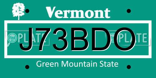 J73BDO Vermont License Plate