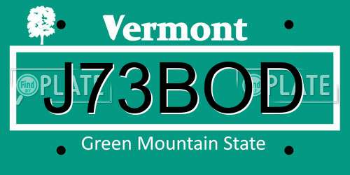 J73BOD Vermont License Plate