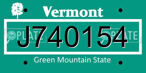 J740154 Vermont License Plate