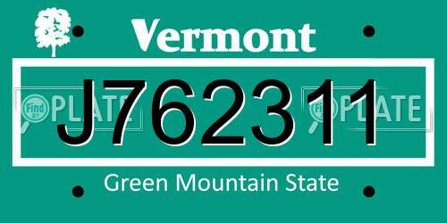 J762311 Vermont License Plate