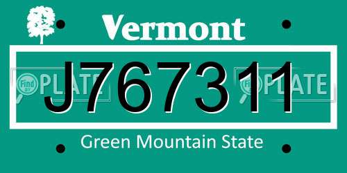J767311 Vermont License Plate