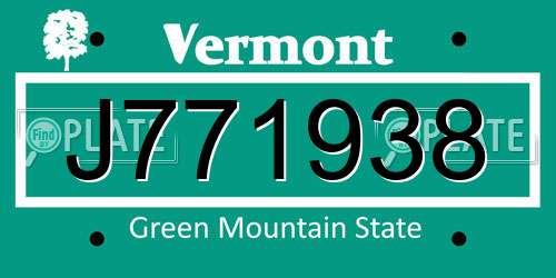 J771938 Vermont License Plate