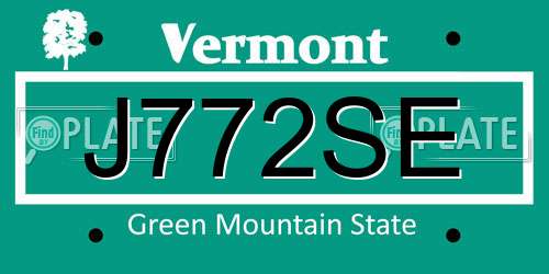 J772SE Vermont License Plate