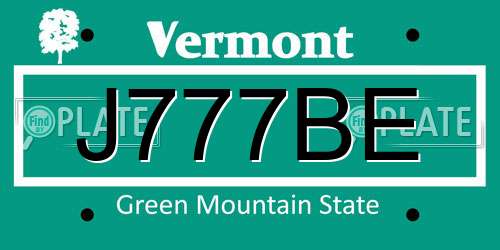 J777BE Vermont License Plate