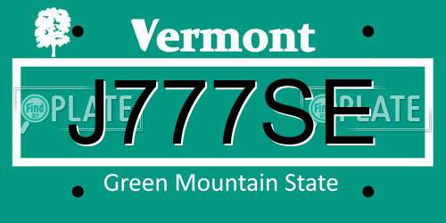 J777SE Vermont License Plate