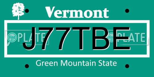 J77TBE Vermont License Plate