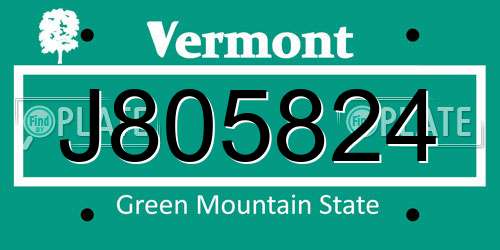 J805824 Vermont License Plate