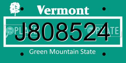 J808524 Vermont License Plate