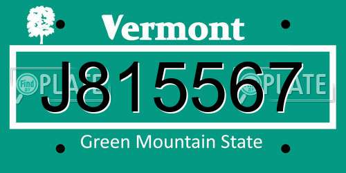 J815567 Vermont License Plate