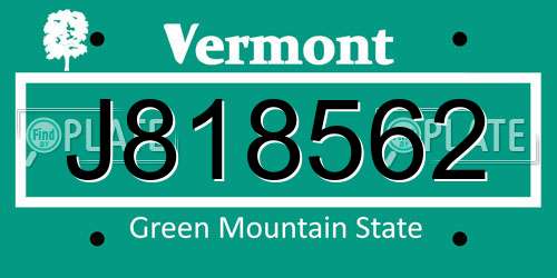 J818562 Vermont License Plate