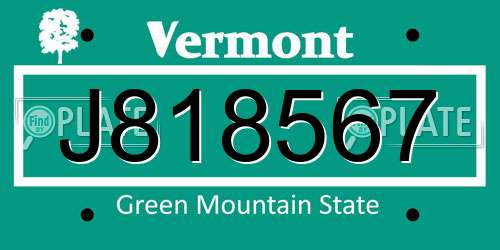J818567 Vermont License Plate