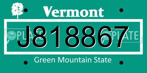 J818867 Vermont License Plate