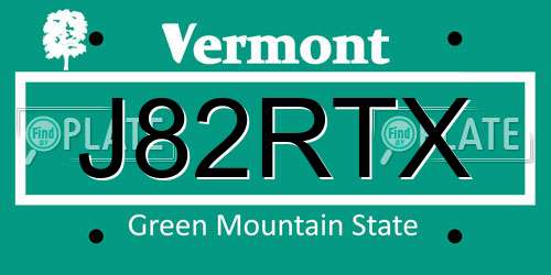 J82RTX Vermont License Plate