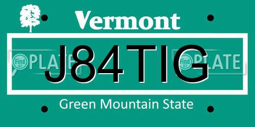 J84TIG Vermont License Plate
