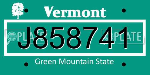 J858741 Vermont License Plate