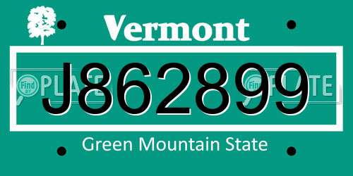 J862899 Vermont License Plate