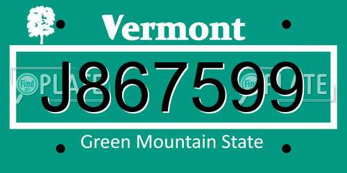 J867599 Vermont License Plate