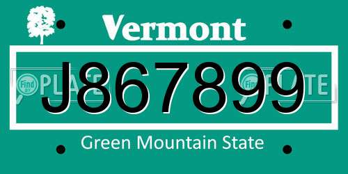 J867899 Vermont License Plate