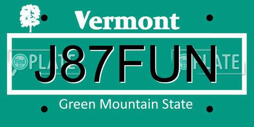 J87FUN Vermont License Plate