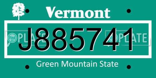 J885741 Vermont License Plate
