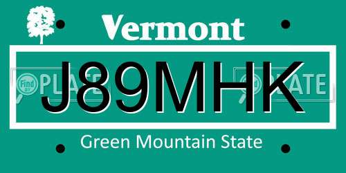 J89MHK Vermont License Plate