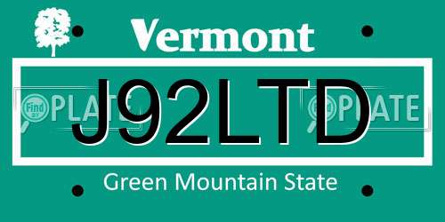 J92LTD Vermont License Plate