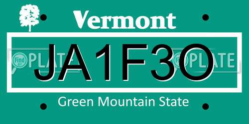 JA1F3O Vermont License Plate