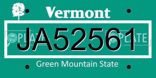JA52561 Vermont License Plate