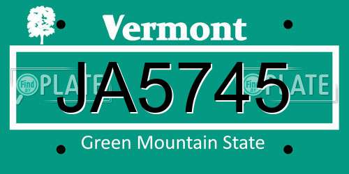 JA5745 Vermont License Plate