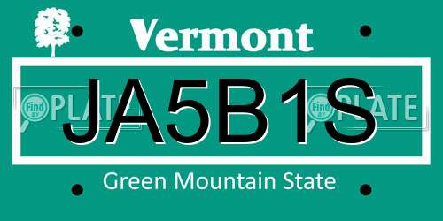 JA5B1S Vermont License Plate