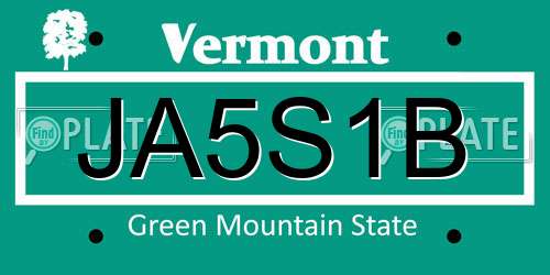 JA5S1B Vermont License Plate