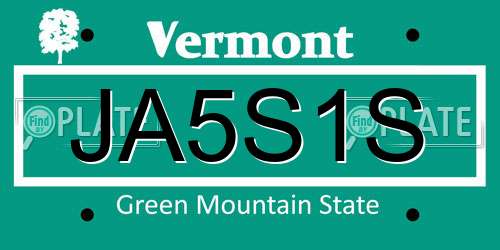 JA5S1S Vermont License Plate
