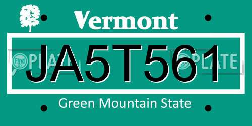 JA5T561 Vermont License Plate